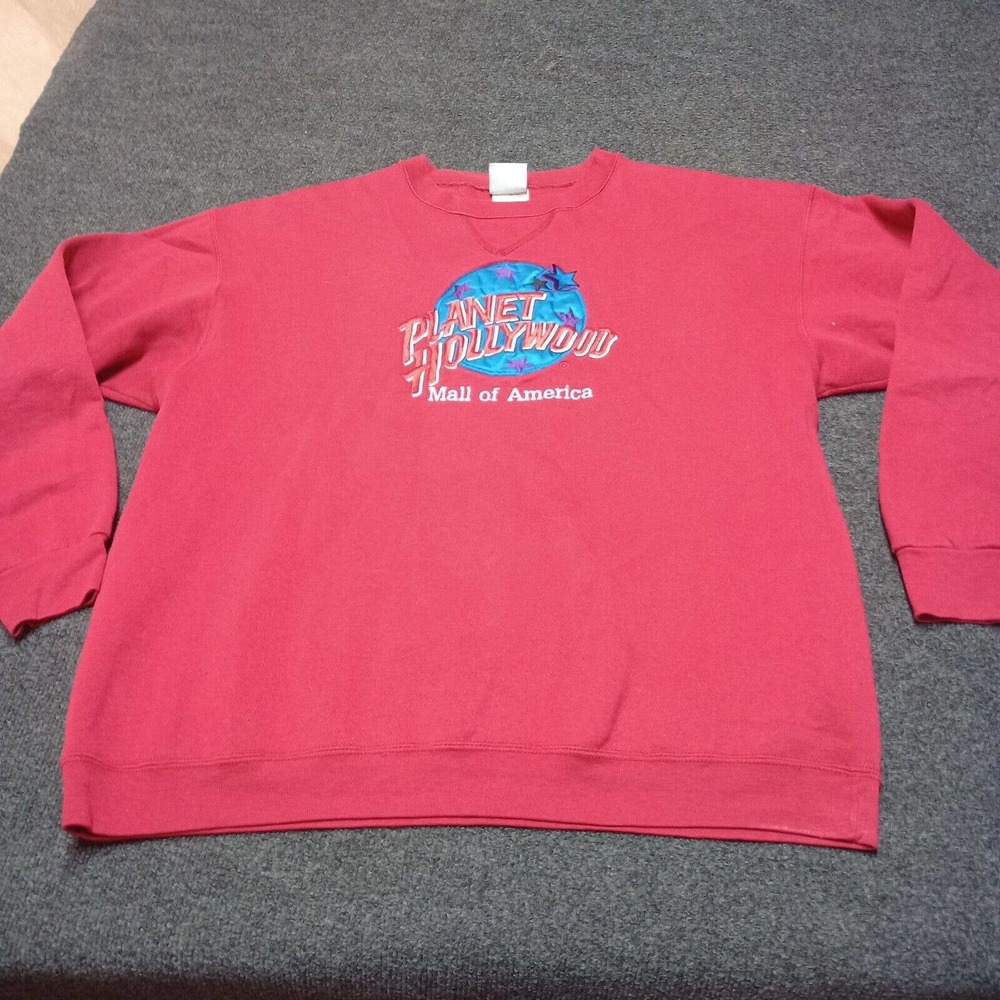 Vintage Planet Hollywood MOA Fleece Sweater Adult XL Red Crew Neck‎ 90s